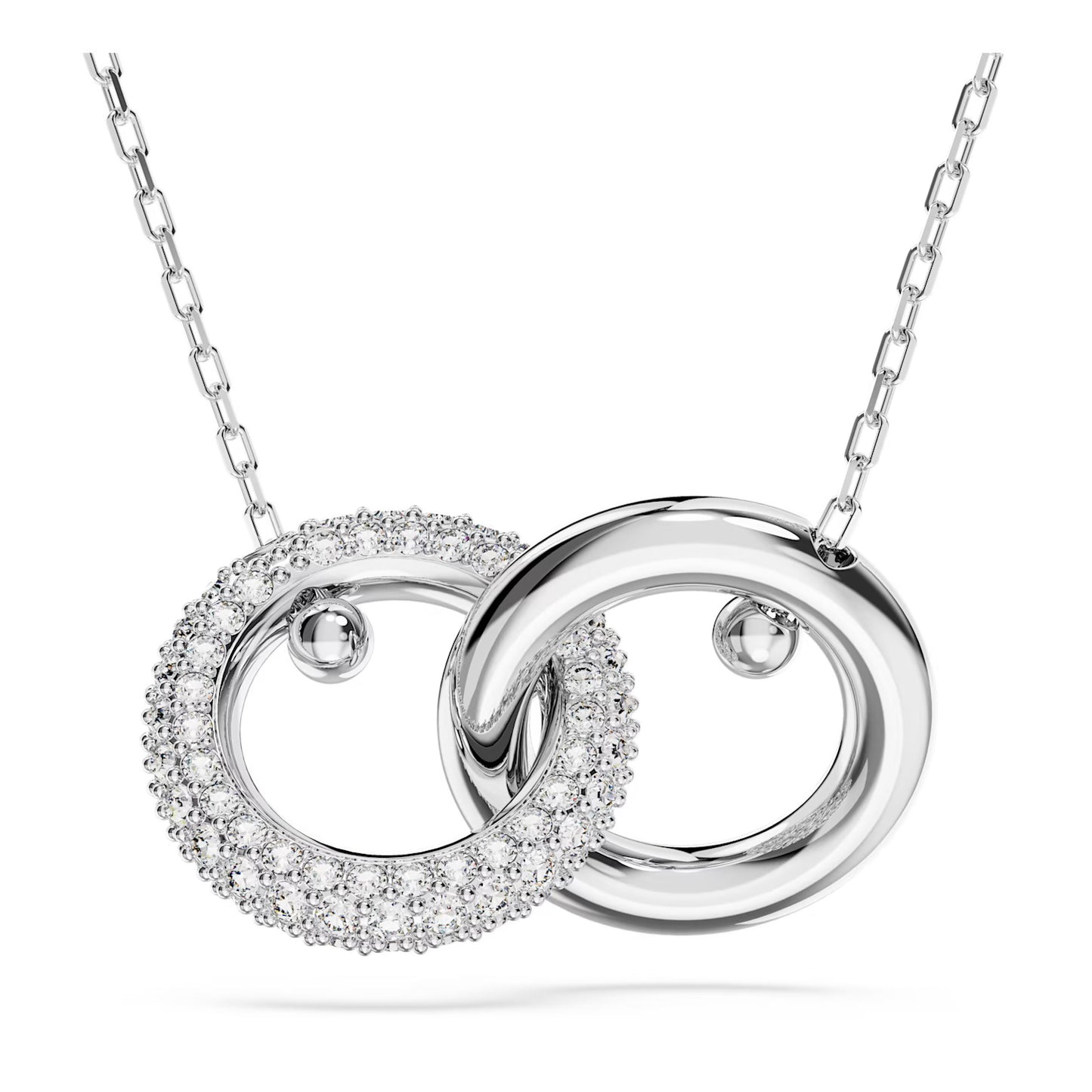 Swarovski Dextera Pendant, Interlocking Loop, White, Rhodium Plated