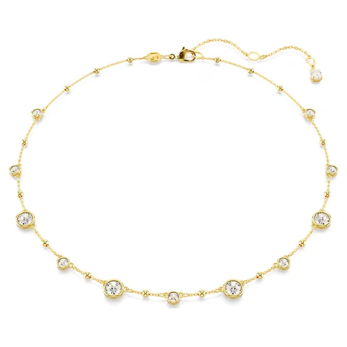 Swarovski Imber Necklace Round Cut, Scattered Design, White, Gold-Tone Plated