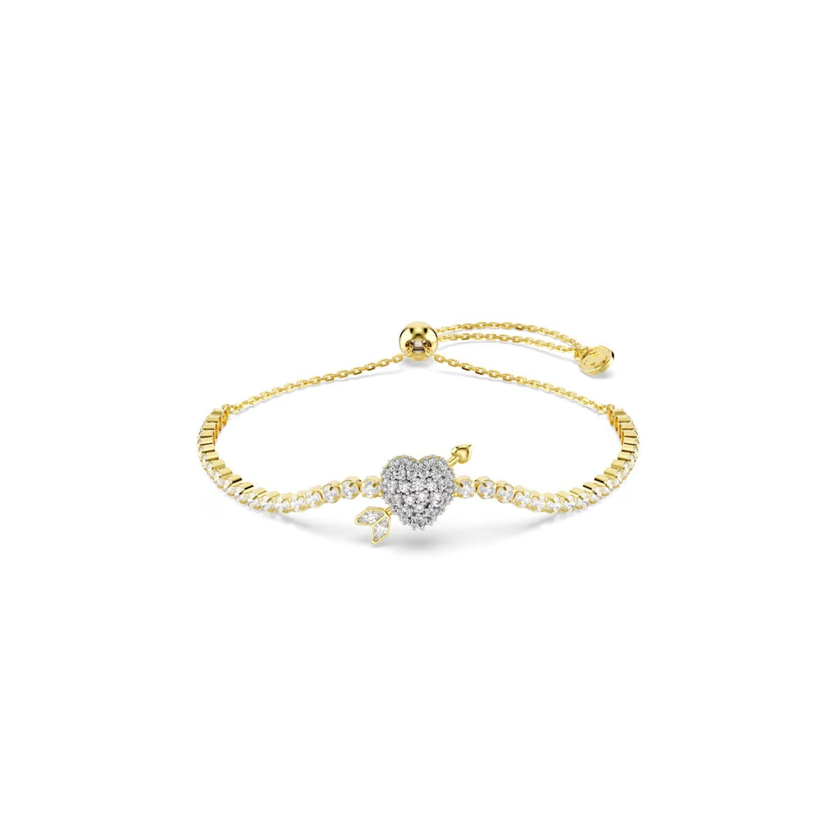 Swarovski Idyllia Bracelet Mixed Cuts, Heart with Arrow, White, Gold-tone Plated