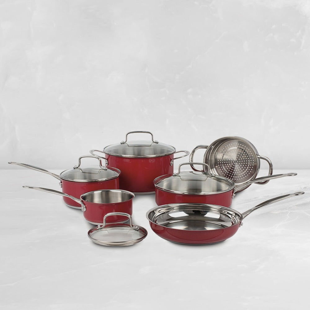 Cuisinart 10-Piece, Classic Collection Stainless Steel Metallic Red Cookware Set