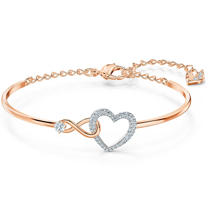 Swarovski Infinity Heart Bangle, White, Mixed Metal Finish