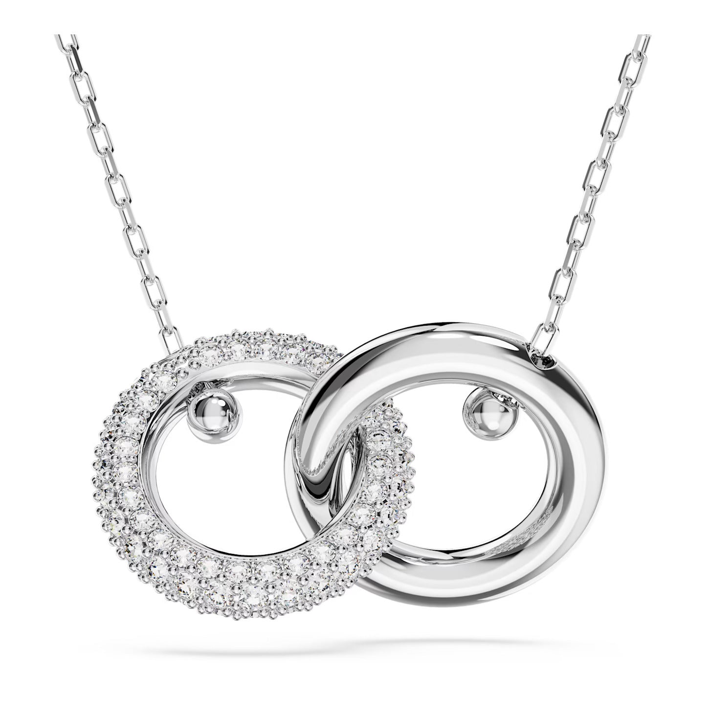 Swarovski Dextera Pendant, Interlocking Loop, White, Rhodium Plated