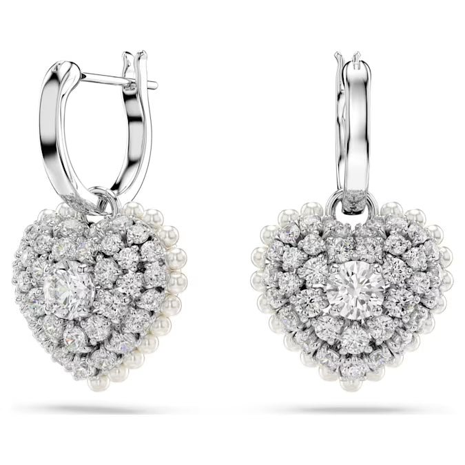 Swarovski Hyperbola Drop Earrings Heart, White, Rhodium Plated