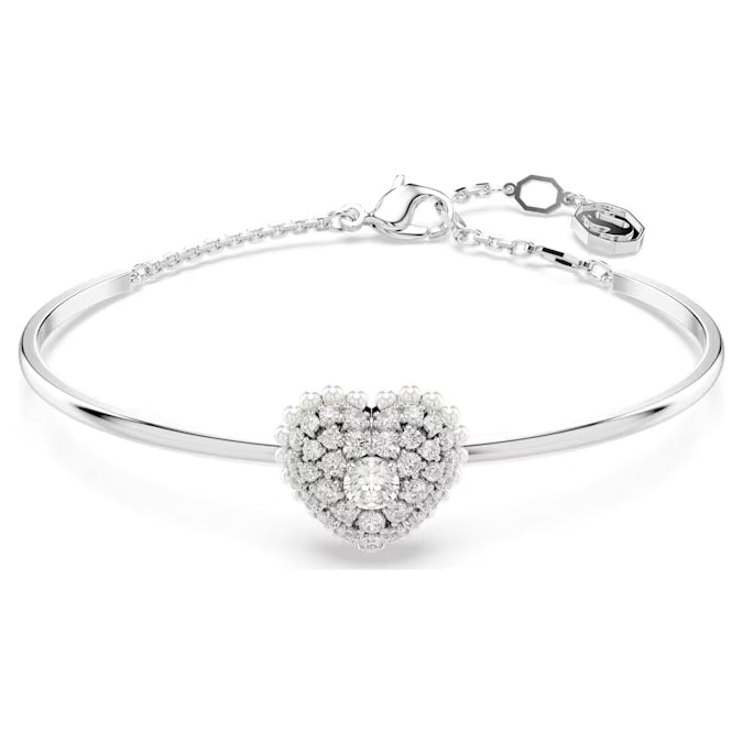 Swarovski Hyperbola Bangle Heart, White, Rhodium Plated