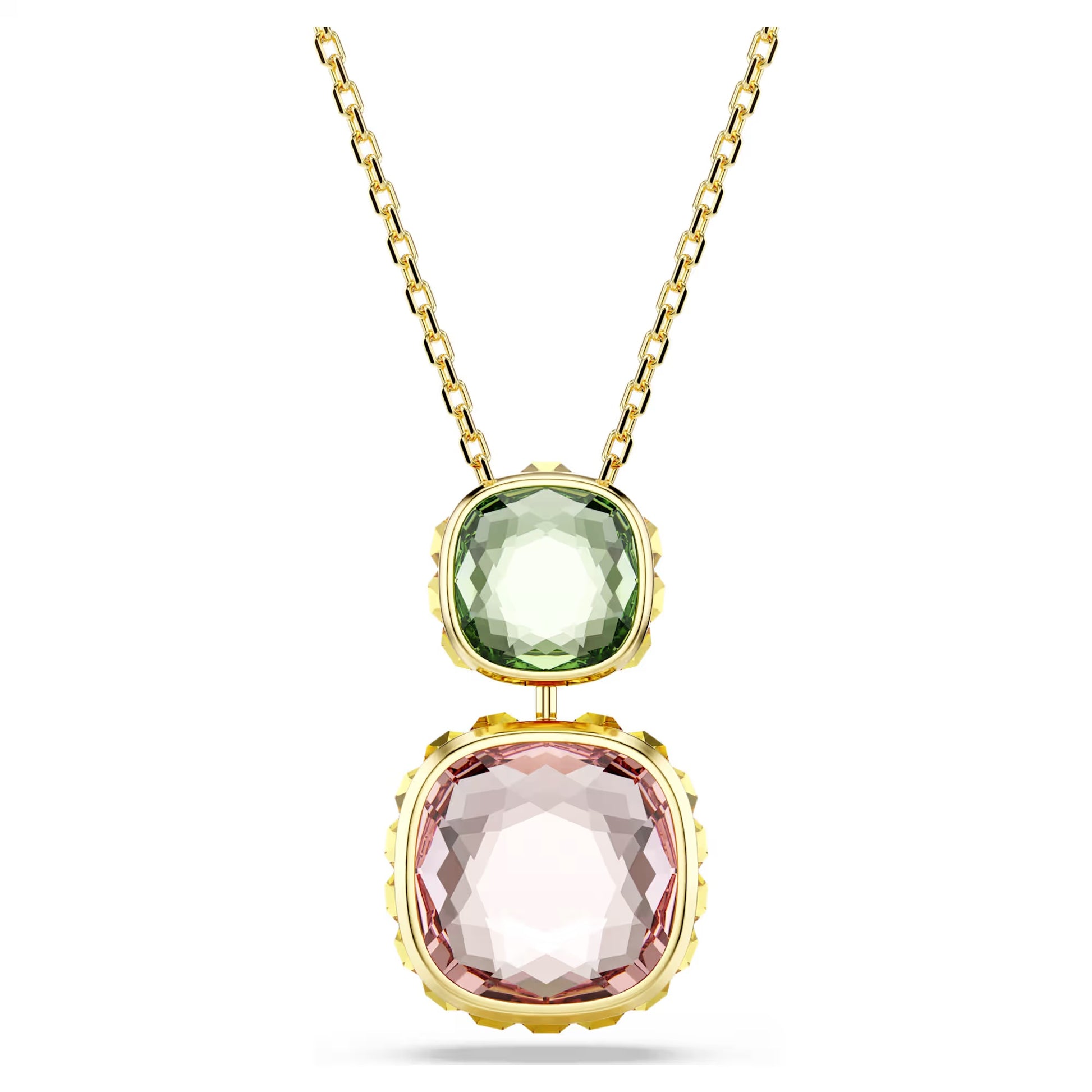 Swarovski  Chroma Pendant, Cushion Cut, Multicoloured, Gold-tone Plated