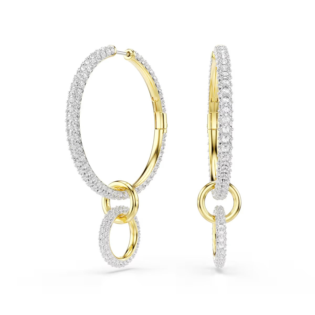 Swarovski Dextera Hoop Earrings Round Cut, White, Gold-tone Plated