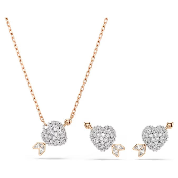 Swarovski Idyllia Set Mixed Cuts, Heart with Arrow, White, Rose Gold-tone Plated