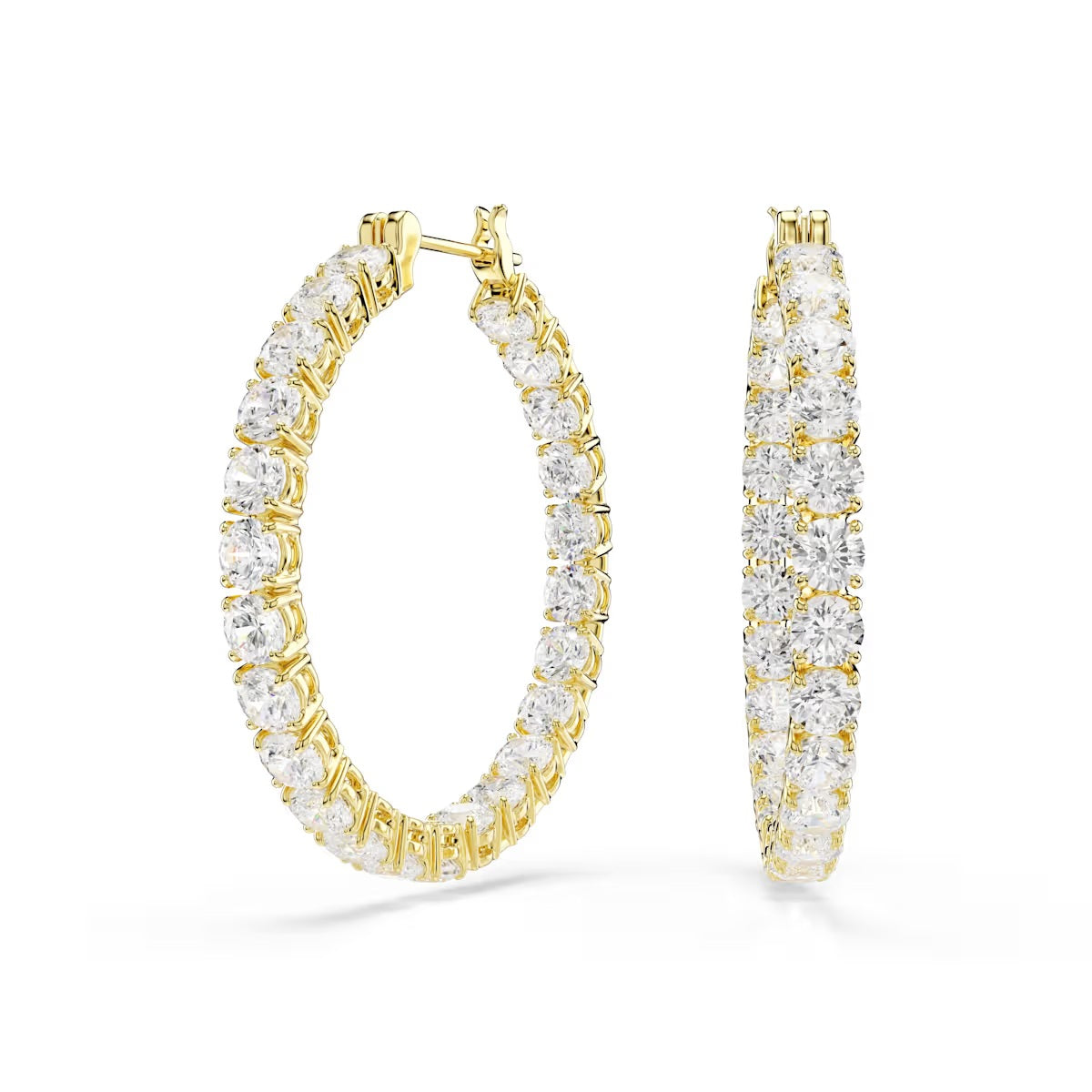 Swarovski Matrix Hoop Earrings Round Cut, White, Gold-tone Plated
