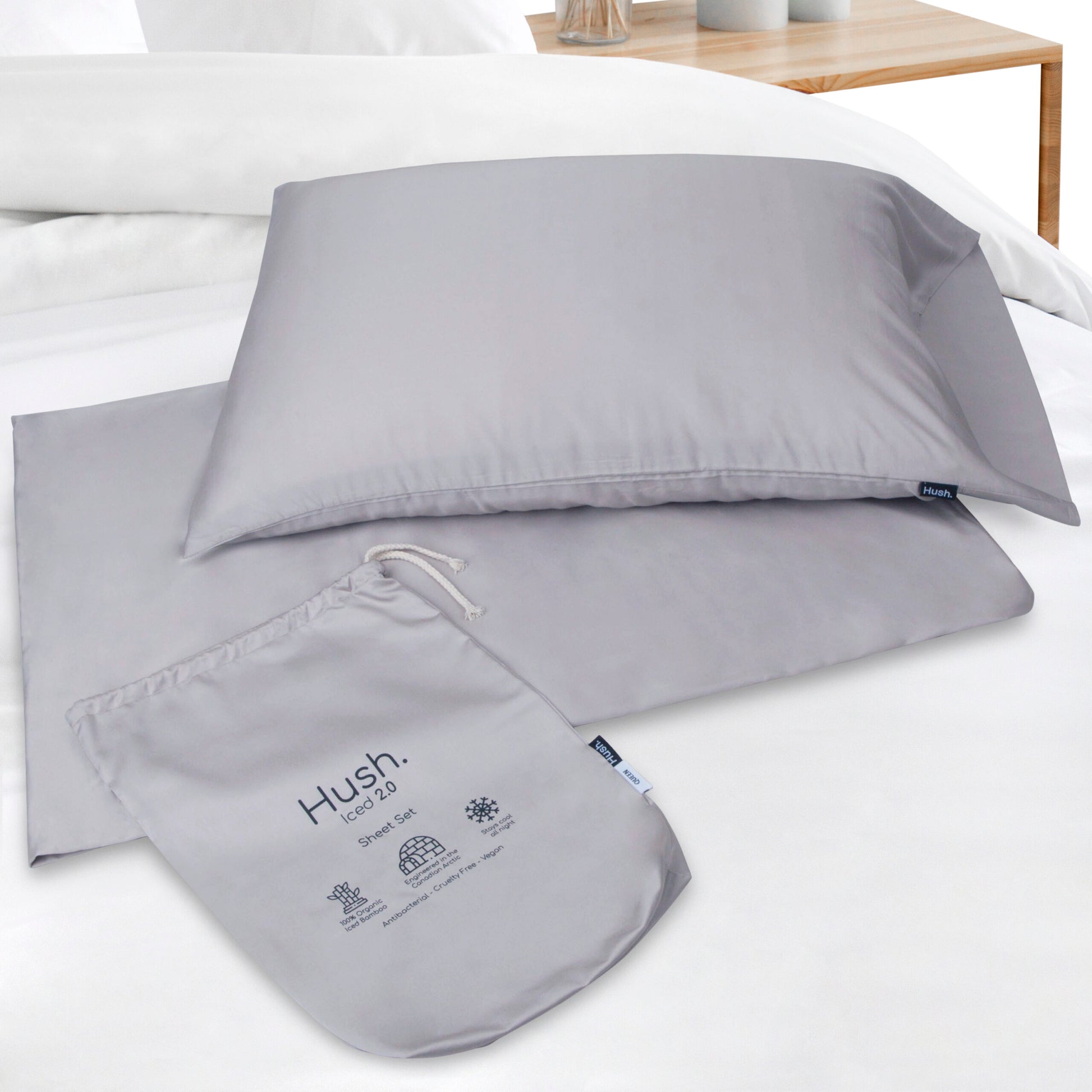 HUSH Iced Bamboo Cooling Sheet and Pillowcase Set - Queen - Grey