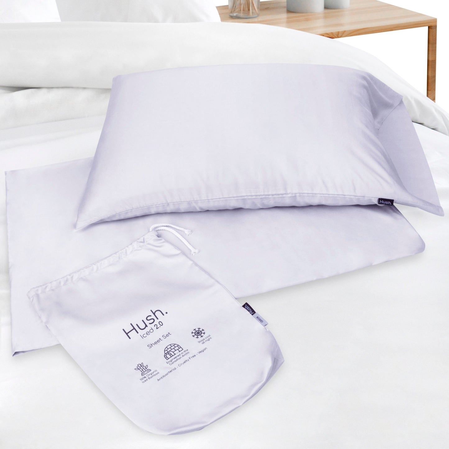 HUSH Iced Bamboo Cooling Sheet and Pillowcase Set - Queen - White