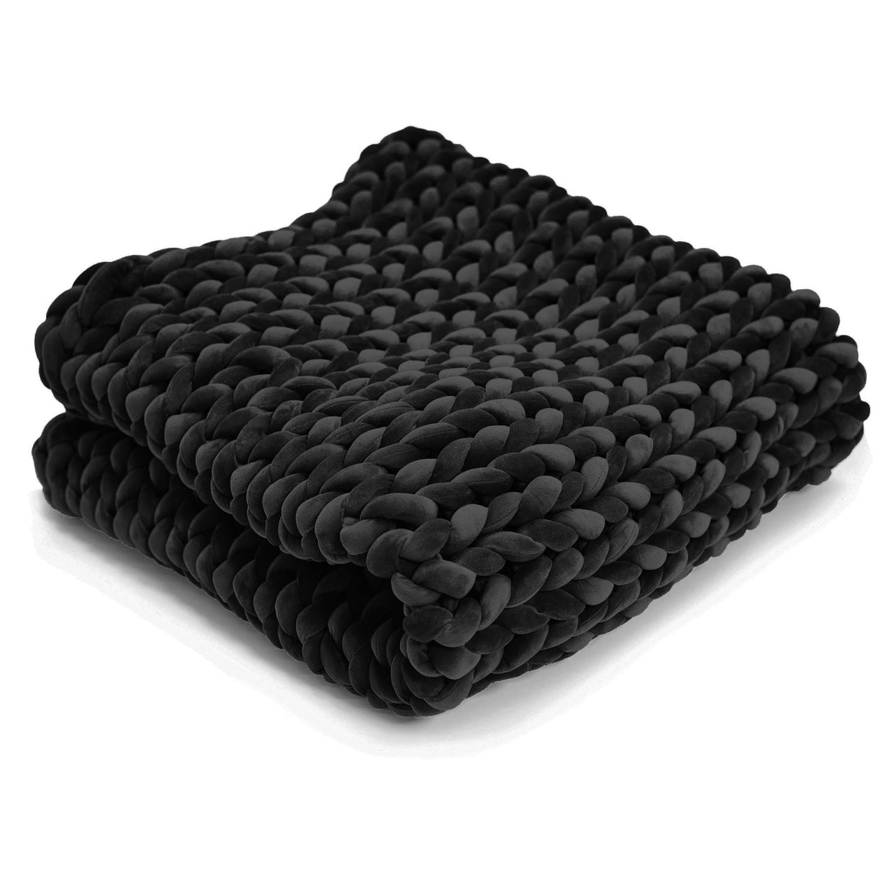 HUSH Hand Knitted 15lb Minky Velour Weighted Blanket - Black